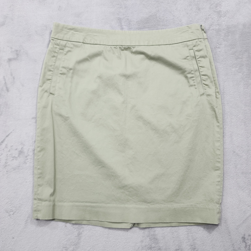 L.L.Bean Skirt Womens 10 Green Twill Favorite Fit Pencil Side Zip Pockets Preppy